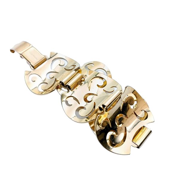 Vintage Sarah Coventry Fashion Cuff Bracelet, Gold Tone Pierced Panel Wide Bangl - Picture 5 of 6